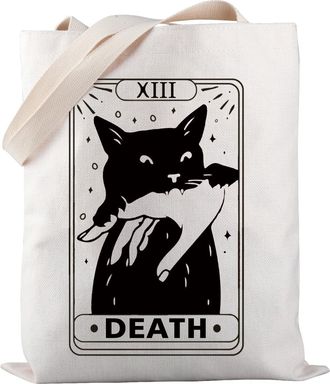 Generic Tarot Card Cat Tote Bag Tarot Death Witchy Tote Bag Spooky Cat Gift Cat Lover Gift (Tarot Card TOTE)