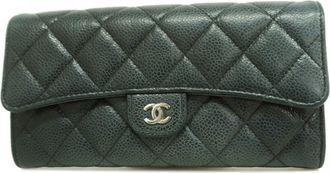 Chanel Black Grained Calfskin Long Wallet (Bi-Fold) (Pre-Owned)