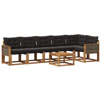 vidaXL Conjunto De Sof&aacute;s De Exterior Con Coj&iacute;n 7 Pcs Natural Y Negro Vidaxl