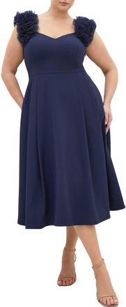 City Chic Roselyn Fit & Flare Stretch Crepe Cocktail Dress in Navy at Nordstrom, Size Xxxs