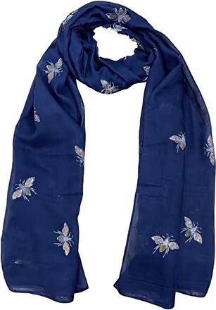 World of Shawls Ladies Girls Womens Glitter Bumble Bees Scarves Wraps Shawl Soft Scarf (Navy Blue)