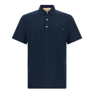 Valentino Garavani VGold Cotton-Piqu&eacute; Polo Shirt - male - Valentino Garavani - Polo Shirts - Blue - XL - Tops