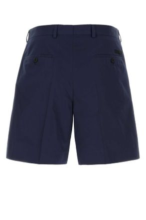 Prada Mens Dark Blue Poplin Bermuda Shorts Navy Exterior: Cotton