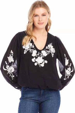 Karen Kane Eden Embellished Blouson Top In Black/ Ivory