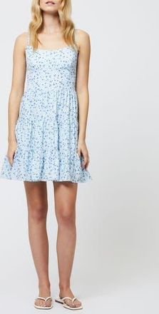 French Connection Kiva Tiered Crepe Minidress in Icy Blue Multi at Nordstrom Rack, Size 14