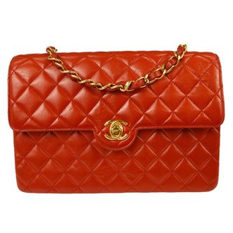 Chanel Vintage Cc Chain Flap Quilted Lambskin Red Leather Handbag (Pre-Owned)