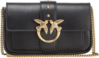 Pinko Leren Schoudertas met Verstelbare Riem - Dames - Schoudertassen - Zwart - ONE Size - Leer - Tassen