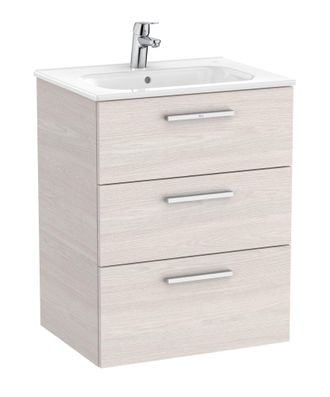 Roca Pack Unik Family Mueble Base De 3 Cajones + Lavabo Victoria - Roca Color: Fresno N&oacute;rdico - Medidas: 605x453x741 Mm