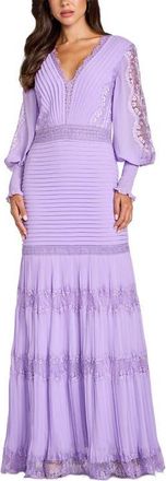 Tadashi Shoji Pintuck Detail Long Sleeve Gown in Purple Haze at Nordstrom, Size 14