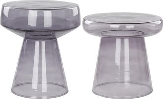 Beliani Conjunto De 2 Mesas Auxiliares Modernas De Vidrio Transparente Con Forma Redondeada De Dise&ntilde;o Gris Laguna/caldera