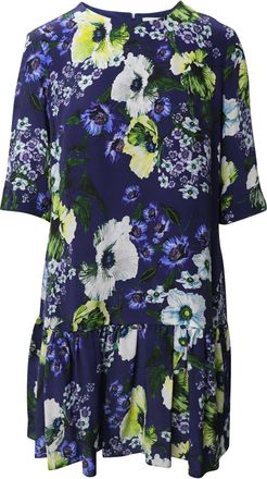 Erdem Erdem Emmie Floral Print Short Sleeve Dress in Blue Silk