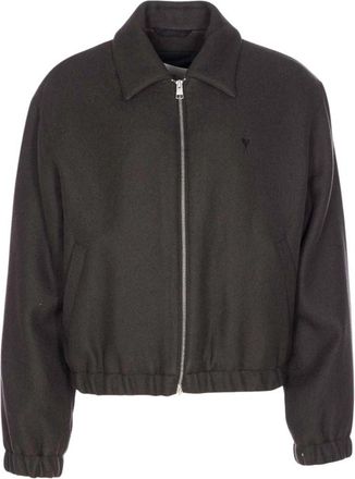 Ami Black Solid Shirt Collar Jacket