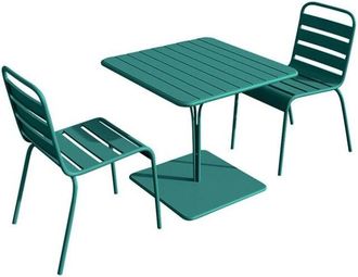 VENTE-UNIQUE.COM Conjunto de mesa y sillas para jard&iacute;n acero azul verdoso