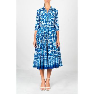 Samantha Sung A-Line Midi Aster Shirtdress in Soft Aqua at Nordstrom, Size 10