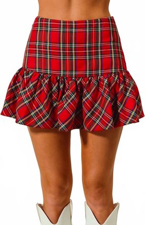 So Me Mini Plaid Balloon Skirt In Red Multi