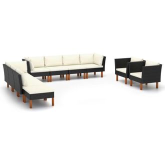 vidaXL Set Muebles De Jard&iacute;n 10 Pzas Rat&aacute;n Sint&eacute;tico Eucalipto Negro Vidaxl