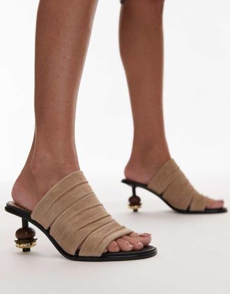 & Other Stories ball detail statement sandalette suede sandals in light beige-Neutral