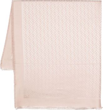 Fendi monogram-pattern print scarf - women - Silk/Wool - One Size - Neutrals