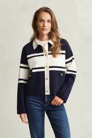 GANT Women Color Blocked Cardigan (XS) EVENING BLUE