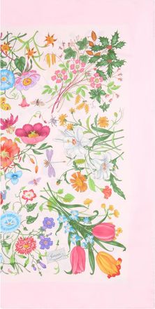 Gucci Pink Silk Twill Floral Printed Scarf