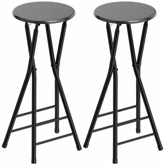 HOMCOM Homcom Set 2 Sgabelli Da Cucina Pieghevoli Con 2 Poggiapiedi 34x30x70 Cm Nero