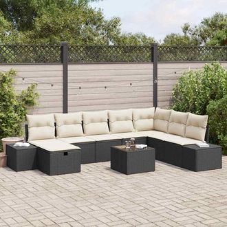 vidaXL Vidaxl - Set Divano Da Giardino Con Cuscino 9 Pcs Nero Poly Rattan
