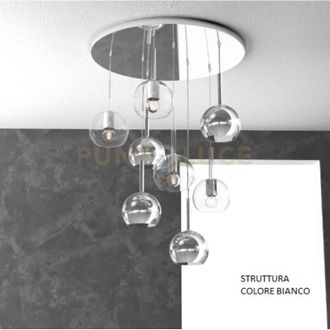 Top-Light Top-light - sosp. bianco tonda 8 luci vetri tutti piccolo (4X tr+ 4X cr) 1155BI-S8 tp-tc