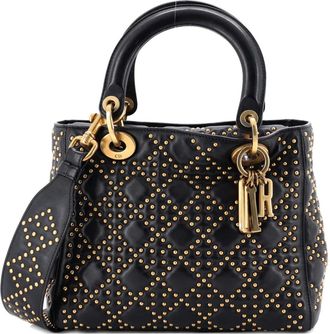 Dior Supple Lady Dior Bag Cannage Studded Lambskin Medium satchel - Zwart