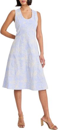 Maggy London Sleeveless Cotton Blend Midi Dress in Blue/Ivory at Nordstrom, Size 10
