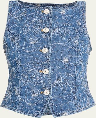 Cinq &agrave; Sept Camen Garden Doodle Denim Vest