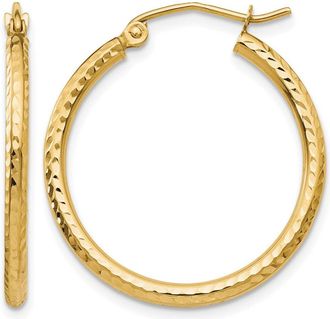 Diamond2Deal 14k Gold Diamond-cut 2x25mm Round Tube Hoop Earrings