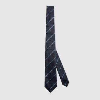 Gucci Diagonal Horsebit Silk Jacquard Tie, Blue, Silk