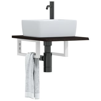 Berkfield Home Basin Shelf Wall Mounted Steel & Solid Wood Oak in Brown