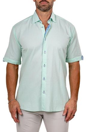 Maceoo Galileo Marty Short Sleeve Cotton Button-Up Shirt in Green at Nordstrom, Size 7