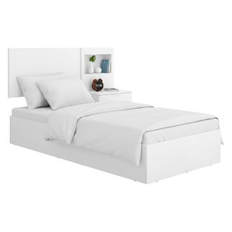 Dmora Cama Individual Lufkin, Contenedor, Tama&ntilde;o Colch&oacute;n 90x190 Cm, Contenedor Con Revestimiento De Tela, Blanco