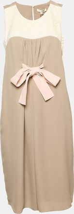 Paule Ka Grey Lace Trim Silk Sleeveless Shift Dress