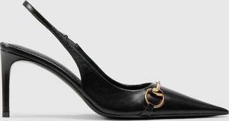 Gucci Womens Donna Slingback Pump, Black, Leather