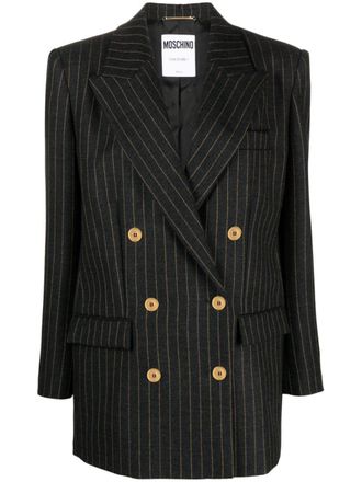 Moschino pinstripe wool double-breasted blazer - women - Virgin Wool/Viscose - 46 - Grey