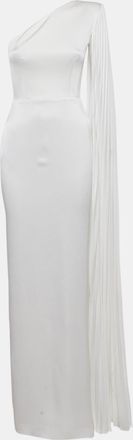 Alex Perry White Crepe One Shoulder Drape Detail Gown