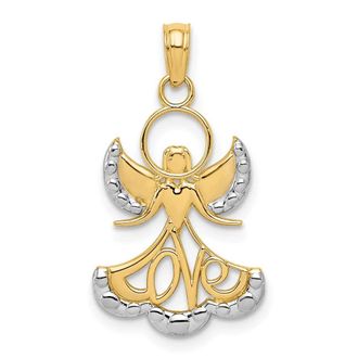 Diamond2Deal 10k Yellow Gold Rhodium Love Angel Pendant