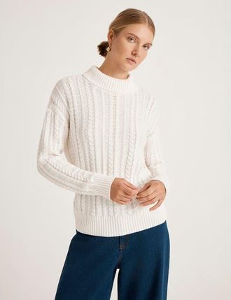 Finery Vivana Turtle Neck Knitted Sweater in Ivory at Nordstrom, Size 16