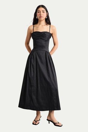 Warehouse Dropped Waist Ruched Bust Midi Dress in Black at Nordstrom, Size 14