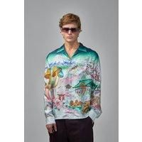 Casablanca Flowers Silk Twill Cuban Collar Shirt