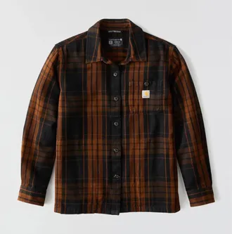 Carhartt Work in Progress Tencel Fiber Series Shirt Womens Black Twill Plaid Loose Fit JAX1600