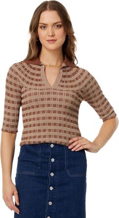 Rosetta Getty Polo Sweater Womens Toffee Striped Everyday Wear FROG470