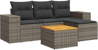 vidaXL Juego De Sof&aacute;s Jard&iacute;n Con Cojines 5 Pzas Rat&aacute;n Sint&eacute;tico Gris Vidaxl