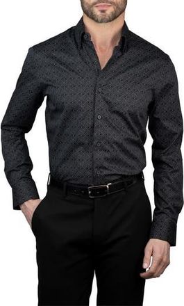 Karl Lagerfeld Trim Fit Karl Print Cotton Dress Shirt in Black at Nordstrom Rack, Size 15.5