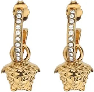 Versace Womens Drop Earrings Medusa Head Gold Crystal Metal