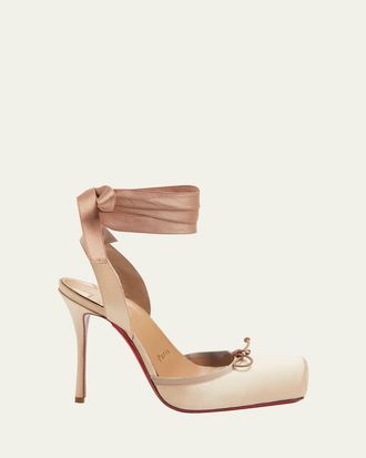 Christian Louboutin 100mm Cassia Silk Ankle-Tie Ballerina Pumps