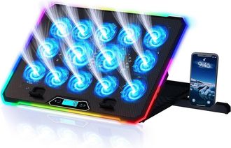 OEM Soporte Ventilado, 14 Ventiladores, Pantalla Lcd, Compatible Con Port&aacute;tiles De 11 A 17 Pulgadas, Iluminaci&oacute;n Rgb, 2 Puertos Usb